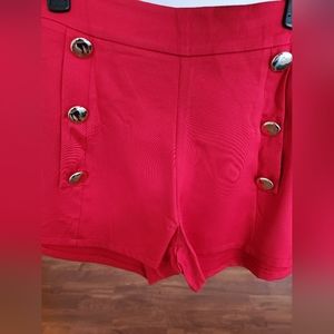 Red Button Detail Shorts